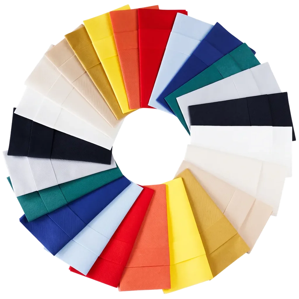 Circular arrangement showing Singular napkins in many colors